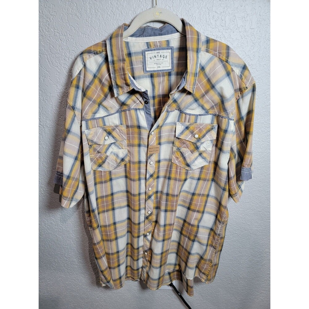BKE Vintage Men’s 2XL Plaid Western Snap Button Shirt Short Sleeve NWT